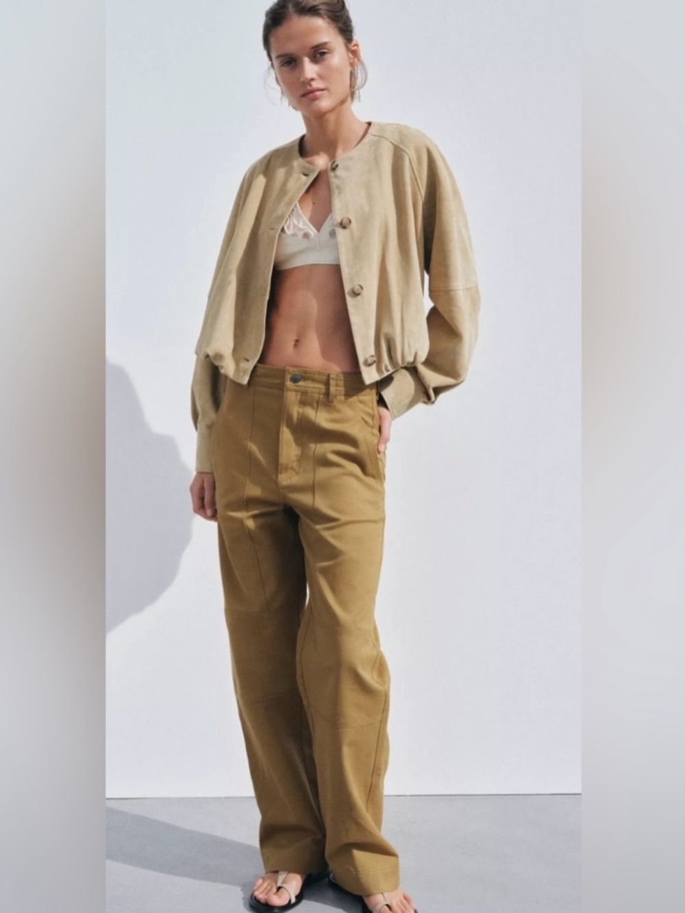 Zara Twill Utility Mid Rise Straight Pants